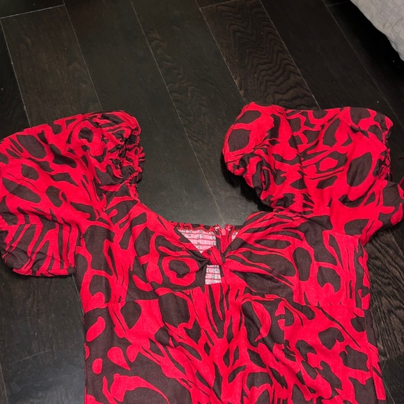 Every Women’s size XL Puff Sleeve Midi Dress red & black festive linen boho - Picture 6 of 7